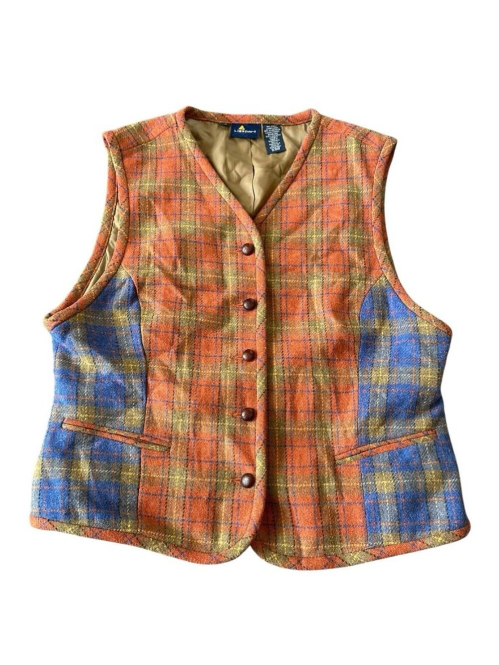 90s Western Liz Sport Vintage Plaid Wool Vest 12 Rodeo Orange Blue Retro Grandpa